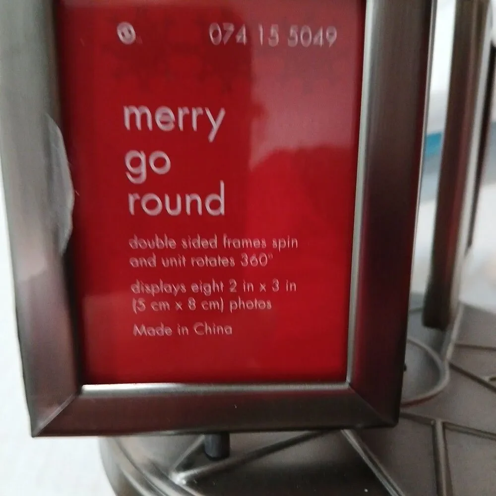 VTG Merry Go Round Double Sided Frame Spin & Unit 360° 2×3 Photos Metal Pewter